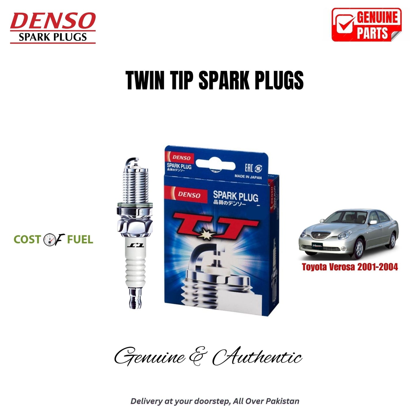 Toyota Verosa 2001-2004 DENSO Twin Tip Spark Plugs 4pcs in Pakistan – genuine replacement, better mileage and smooth performance