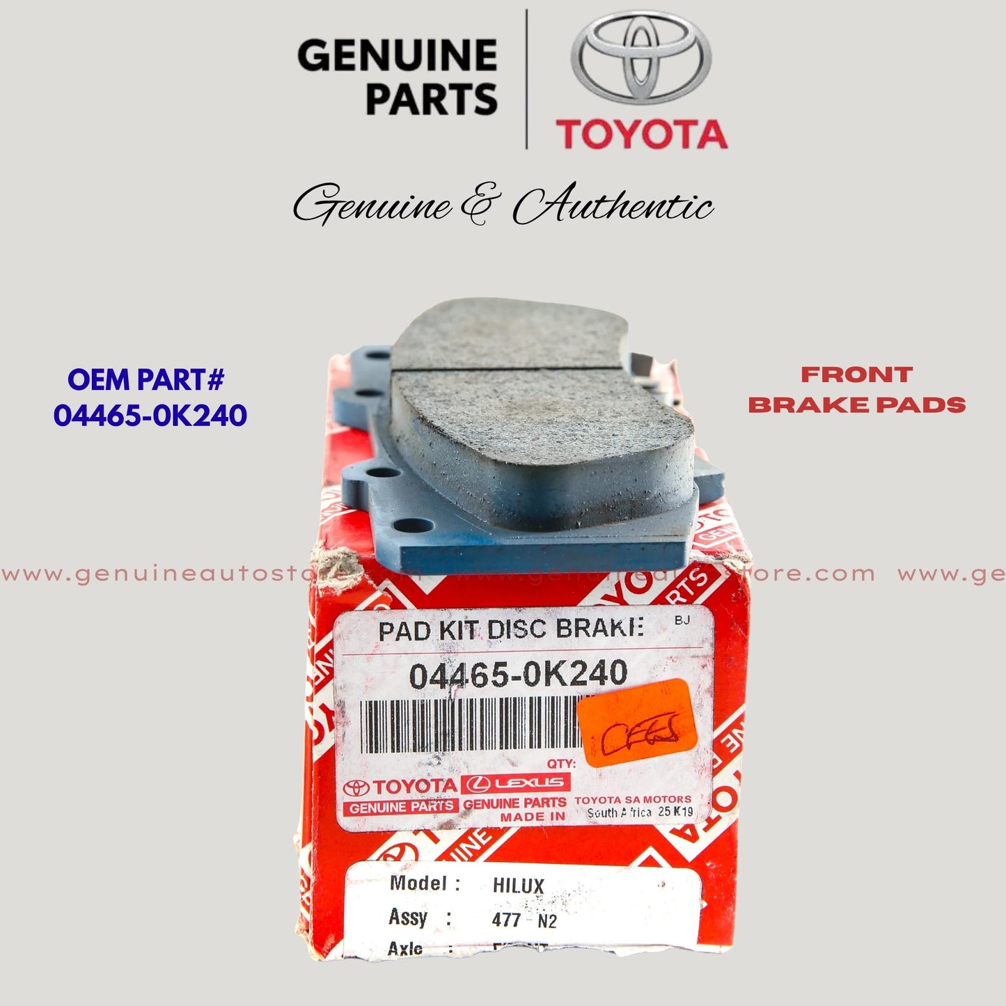 Toyota Vigo Champ 2011-2016 Genuine Front Brake Pads 04465-0K240 Pakistan