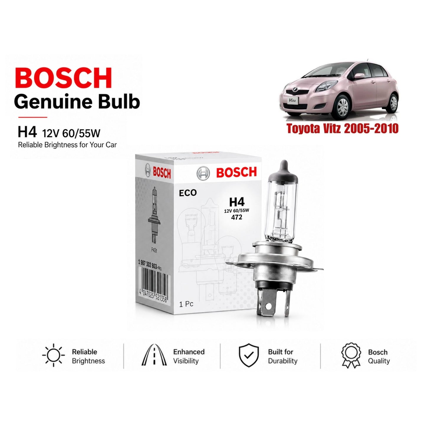 Toyota Vitz 2005-2010 Headlight Bulb Bosch in Pakistan