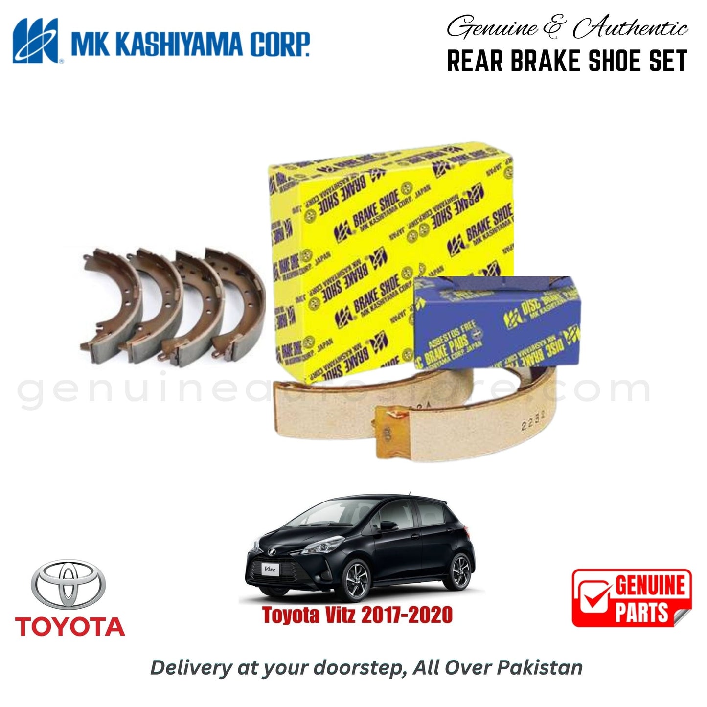 Toyota Vitz 2017-2020 MK JAPAN REAR BRAKE SHOE SET in Pakistan. 100% Genuine, Reliable, Best Price, Cash on Delivery Available