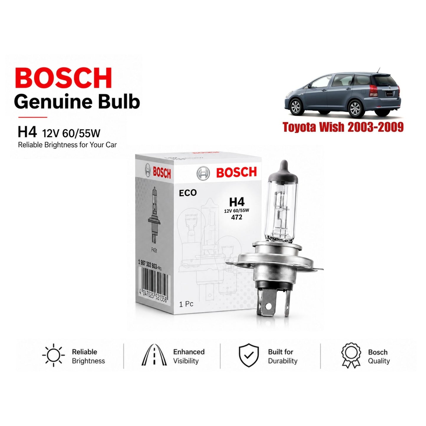 Toyota Wish 2003-2009 Headlight Bulb Bosch in Pakistan