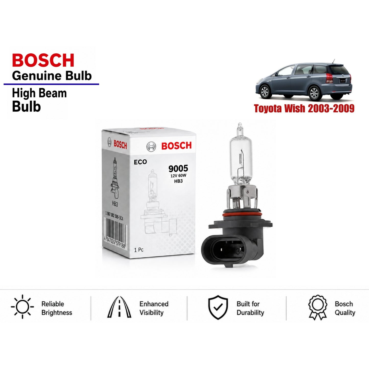 Toyota Wish 2003-2009 High Beam Headlight Bulb Bosch in Pakistan