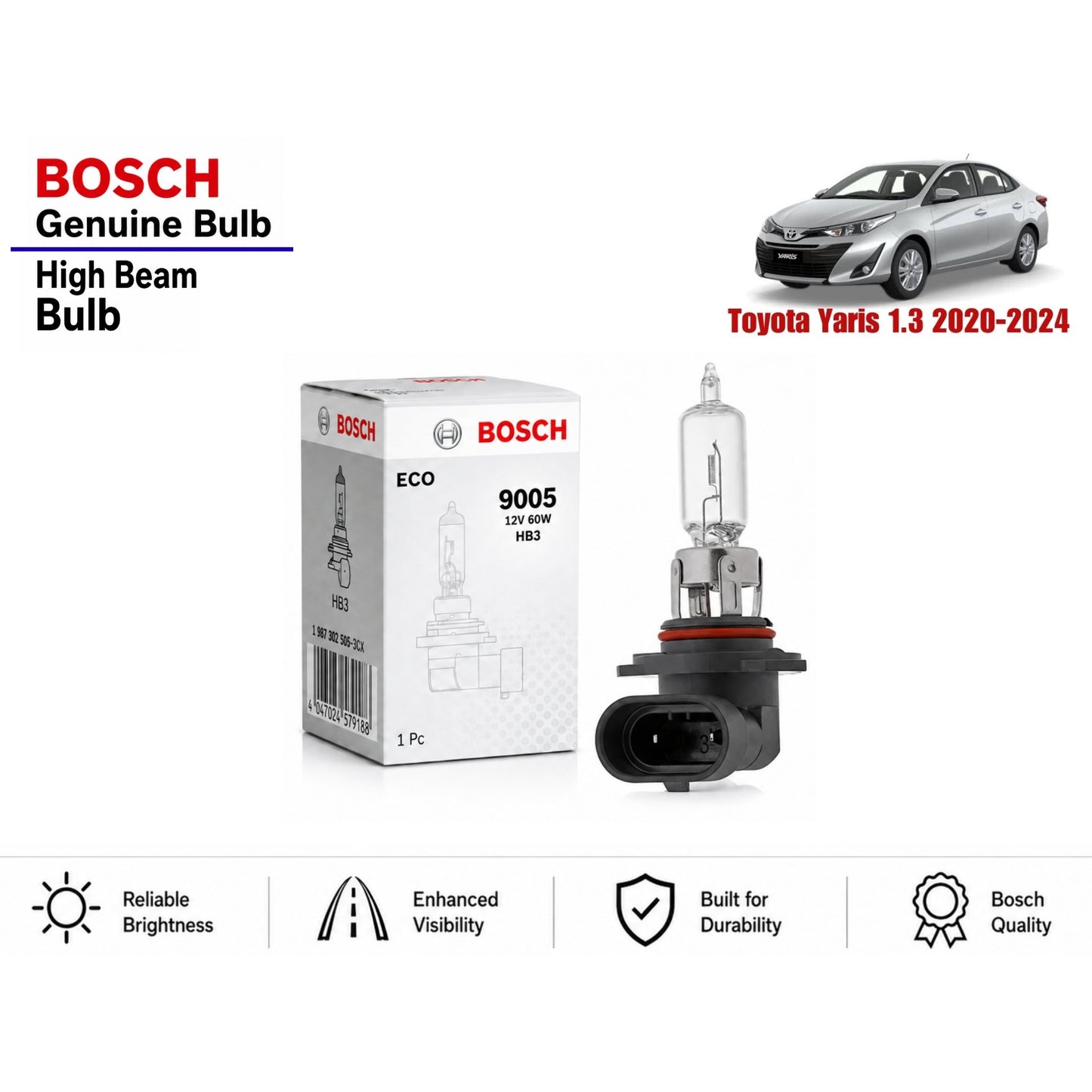 Toyota Yaris 1.3 2020-2024 High Beam Headlight Bulb Bosch in Pakistan