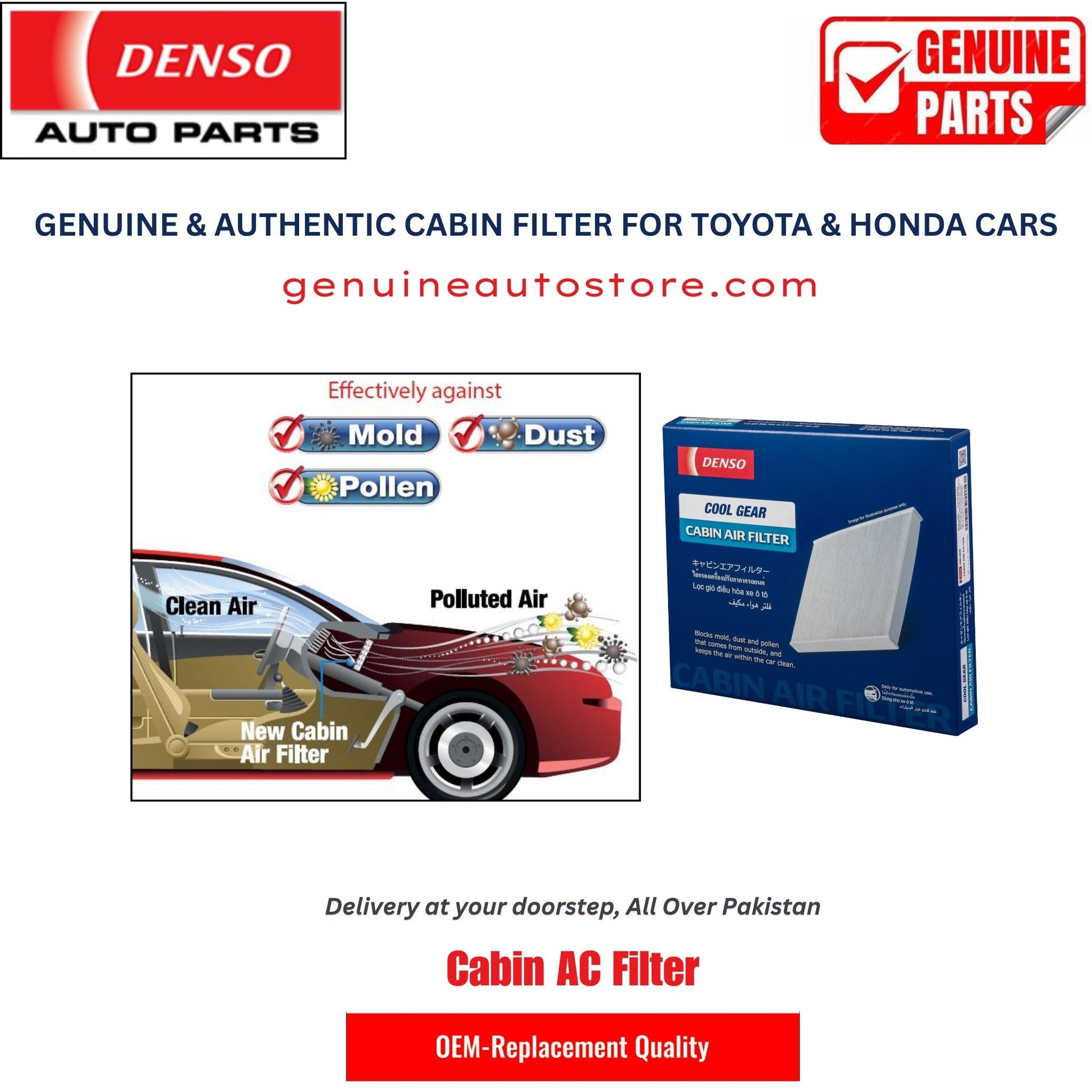 Toyota Yaris Hatchback 2019-2025 Denso Genuine Cabin Ac Filter in Pakistan, 100% Genuine, Reliable, Best Price, Cash on Delivery Available   