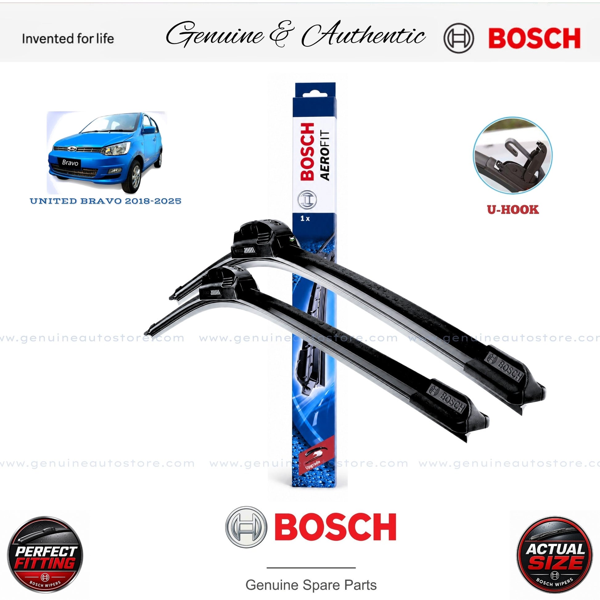 United Bravo 2018-2025 Bosch Genuine Front Wiper Blade Set Pakistan